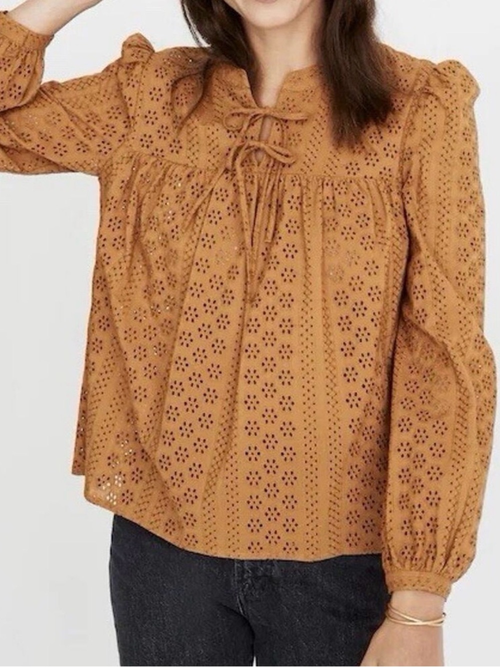 Madewell Puff Sleeve Tie Front Blouse